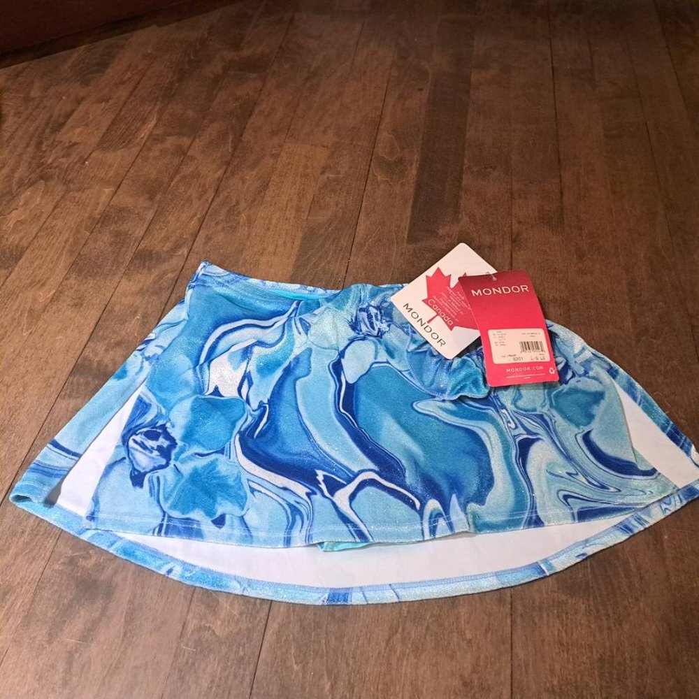 Mondor figure skating boxed  straight skirt blue turquoise pattern NWT large